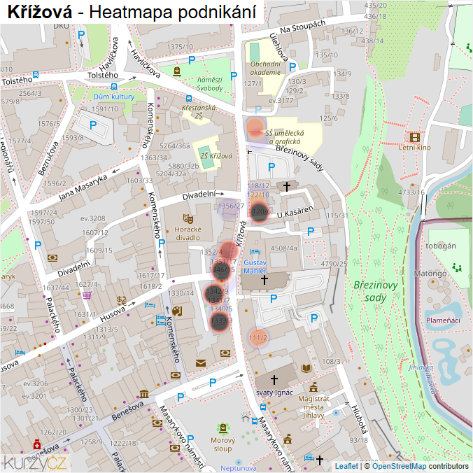 Mapa Křížová - Firmy v ulici.