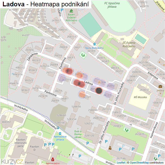 Mapa Ladova - Firmy v ulici.