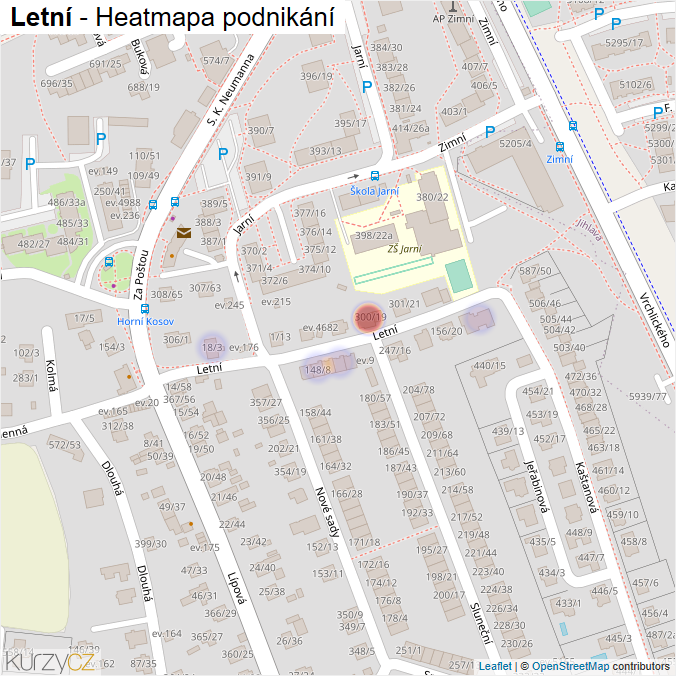 Mapa Letní - Firmy v ulici.
