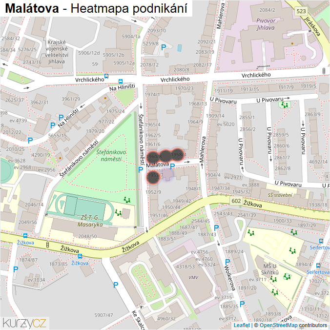 Mapa Malátova - Firmy v ulici.