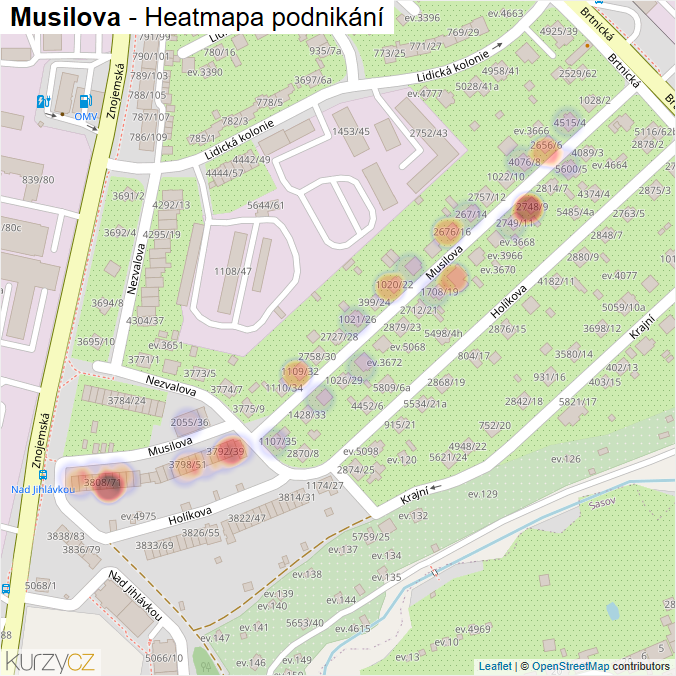 Mapa Musilova - Firmy v ulici.
