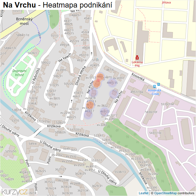 Mapa Na Vrchu - Firmy v ulici.