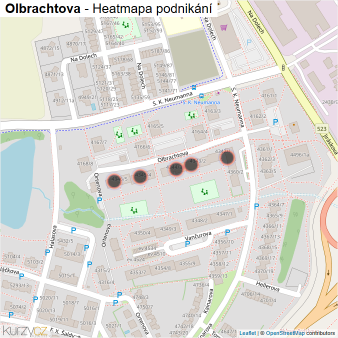 Mapa Olbrachtova - Firmy v ulici.