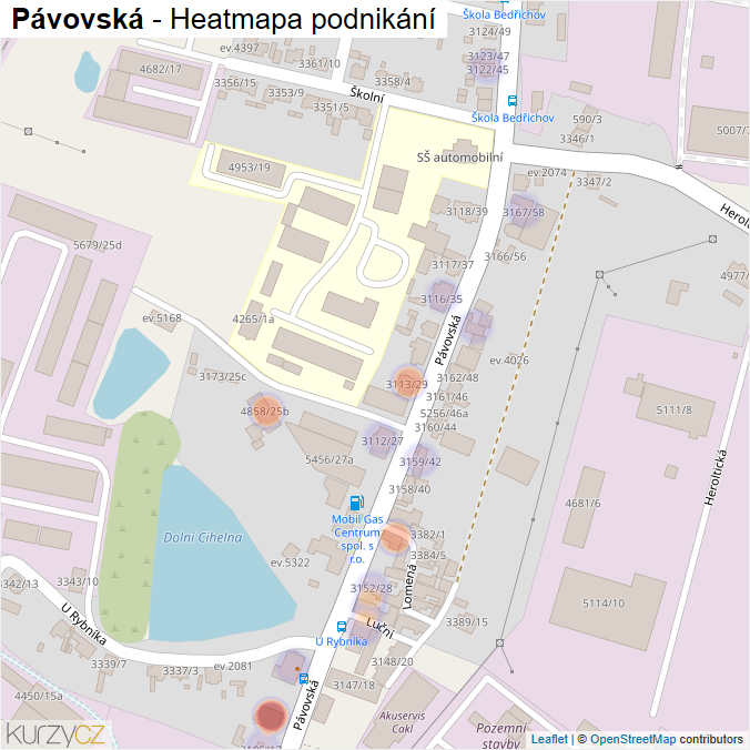 Mapa Pávovská - Firmy v ulici.