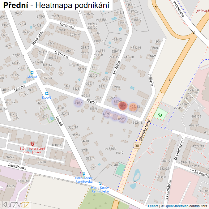 Mapa Přední - Firmy v ulici.