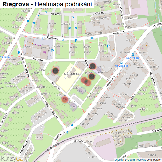 Mapa Riegrova - Firmy v ulici.