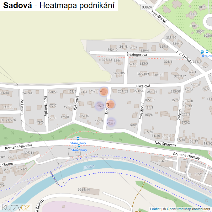 Mapa Sadová - Firmy v ulici.