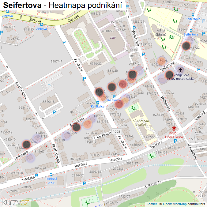 Mapa Seifertova - Firmy v ulici.