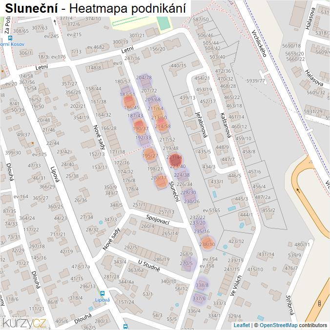 Mapa Sluneční - Firmy v ulici.