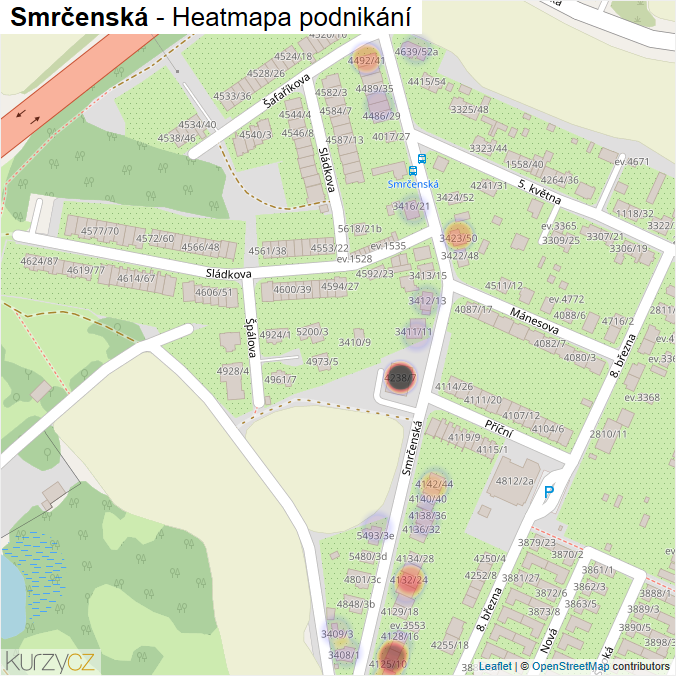 Mapa Smrčenská - Firmy v ulici.