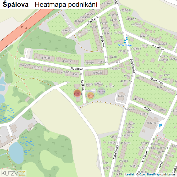 Mapa Špálova - Firmy v ulici.