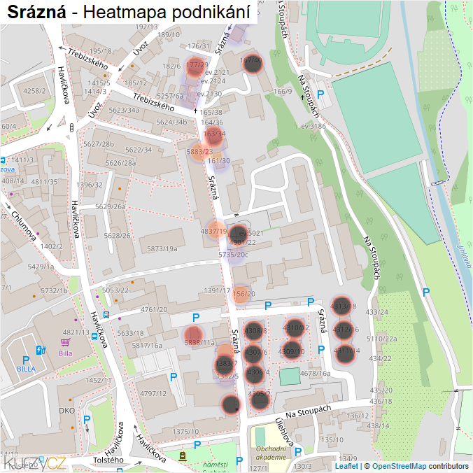 Mapa Srázná - Firmy v ulici.