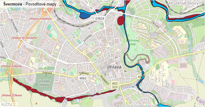 Švermova - záplavové mapy stoleté vody