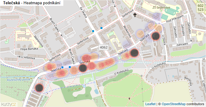 Telečská - mapa podnikání