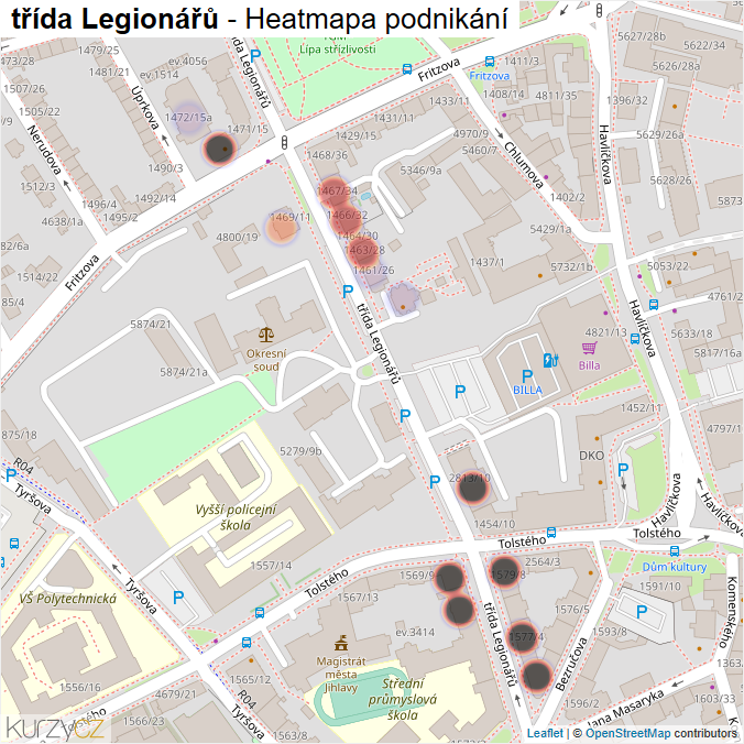 Mapa třída Legionářů - Firmy v ulici.