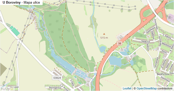U Boroviny - mapa ulice