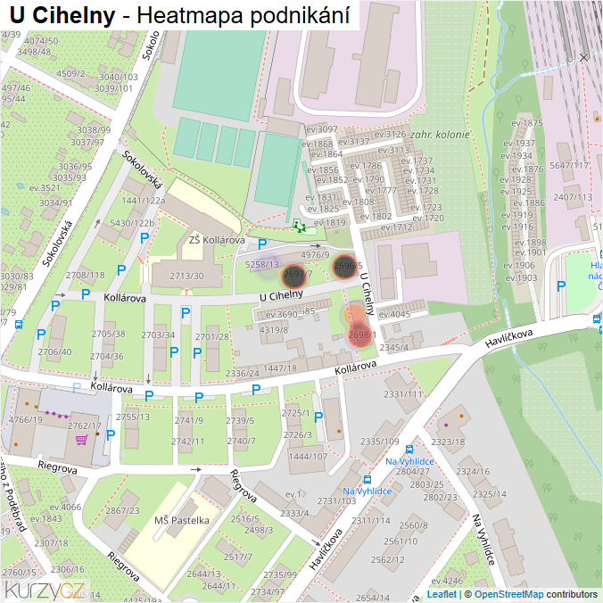 Mapa U Cihelny - Firmy v ulici.