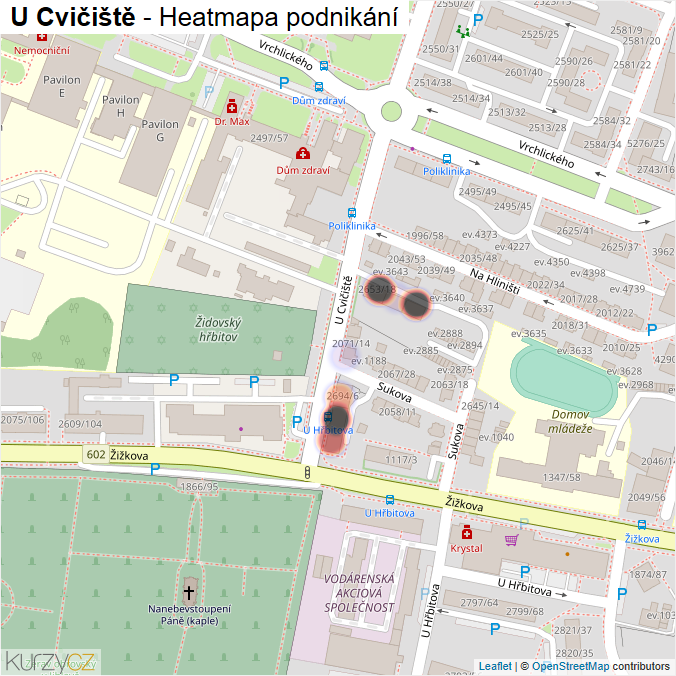 Mapa U Cvičiště - Firmy v ulici.