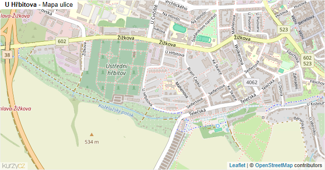 U Hřbitova - mapa ulice