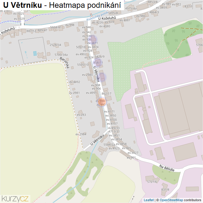 Mapa U Větrníku - Firmy v ulici.