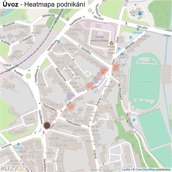 Mapa Úvoz - Firmy v ulici.