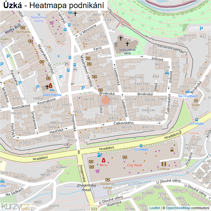 Mapa Úzká - Firmy v ulici.
