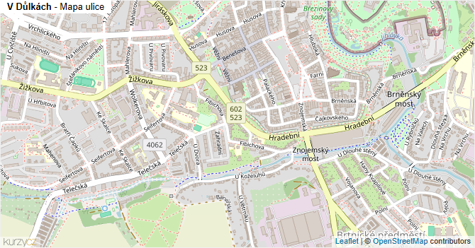 V Důlkách - mapa ulice