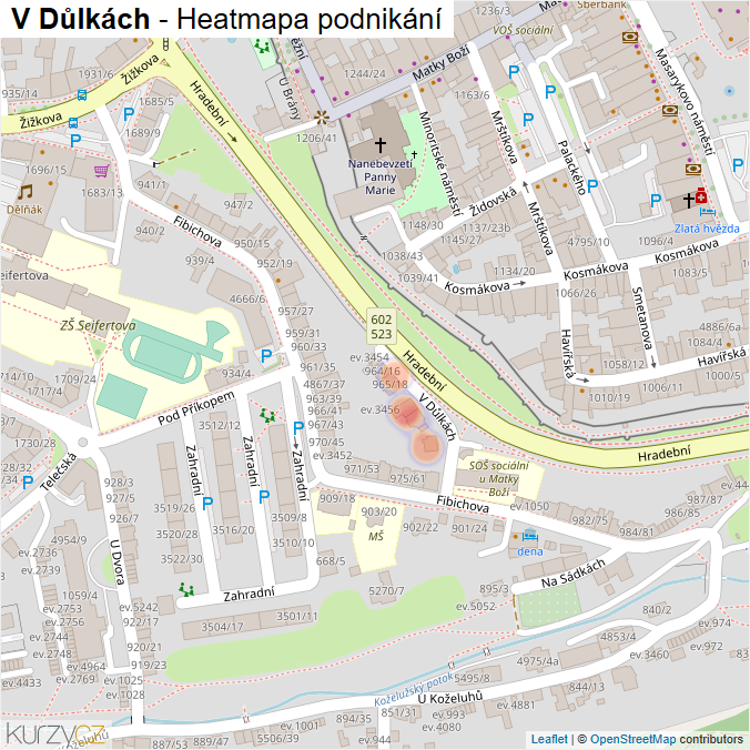 Mapa V Důlkách - Firmy v ulici.