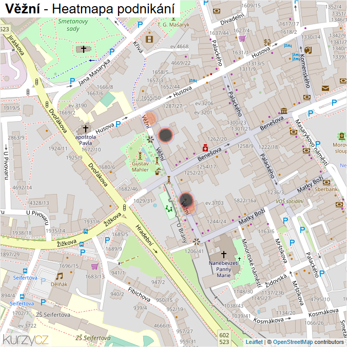Mapa Věžní - Firmy v ulici.