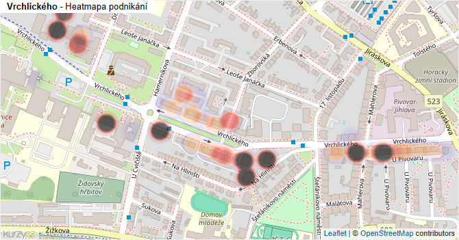 Vrchlického - mapa podnikání