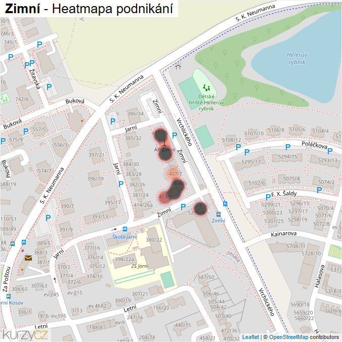 Mapa Zimní - Firmy v ulici.