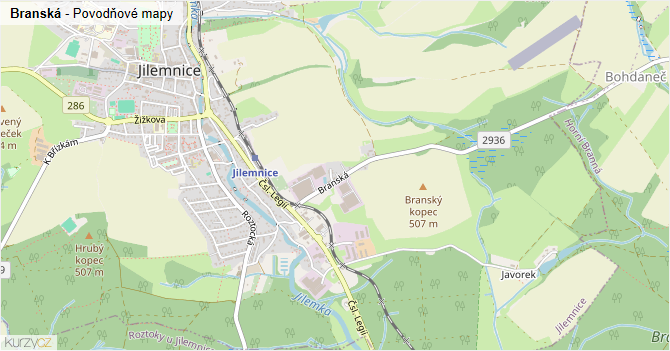 Branská - záplavové mapy stoleté vody