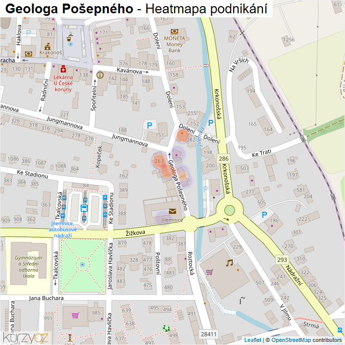 Mapa Geologa Pošepného - Firmy v ulici.