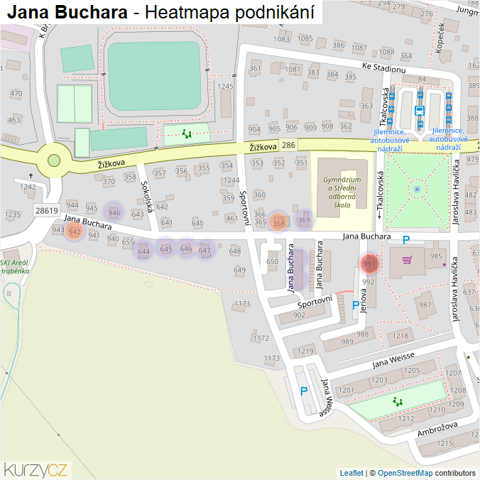 Mapa Jana Buchara - Firmy v ulici.