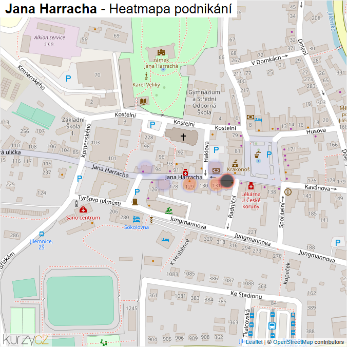 Mapa Jana Harracha - Firmy v ulici.