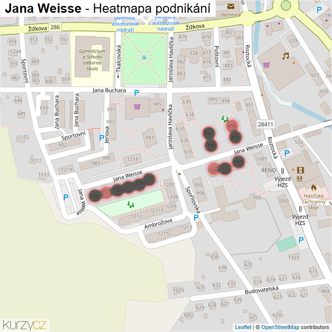 Mapa Jana Weisse - Firmy v ulici.