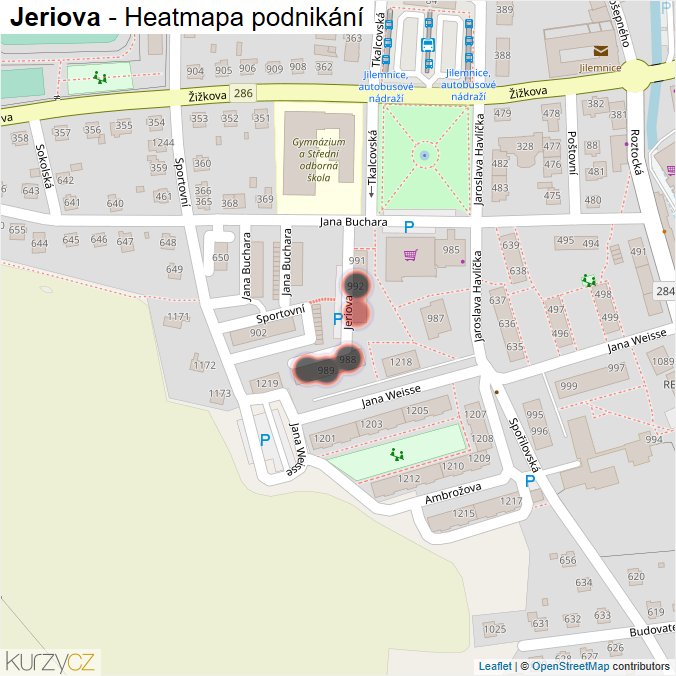 Mapa Jeriova - Firmy v ulici.