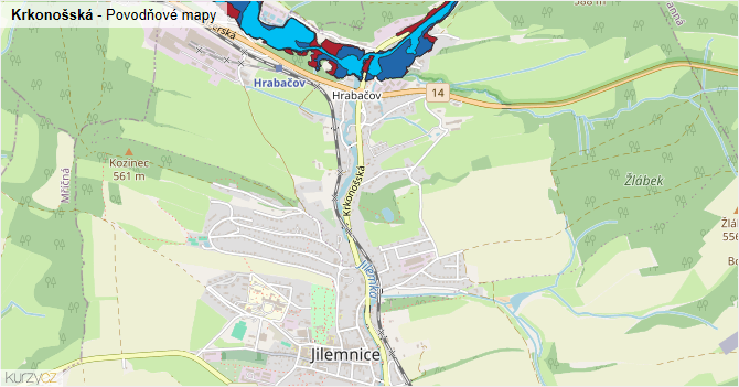 Krkonošská - záplavové mapy stoleté vody