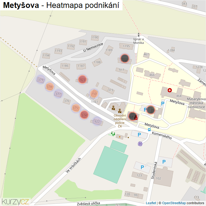 Mapa Metyšova - Firmy v ulici.