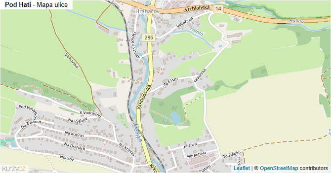 Pod Hatí - mapa ulice