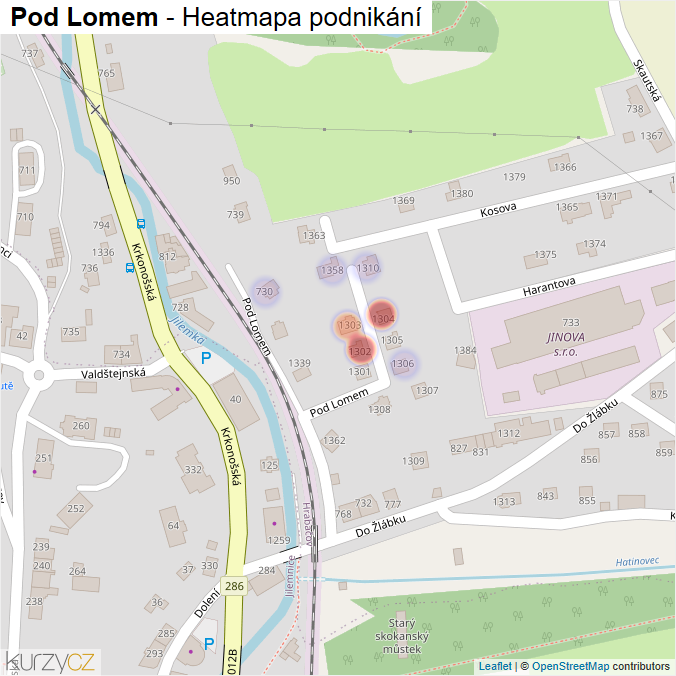Mapa Pod Lomem - Firmy v ulici.