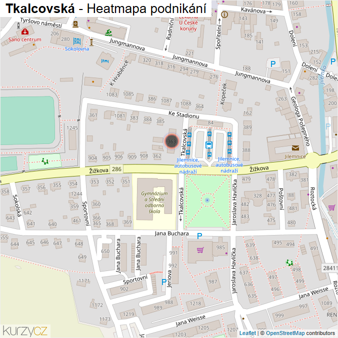 Mapa Tkalcovská - Firmy v ulici.