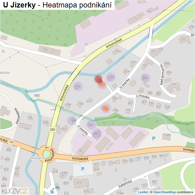 Mapa U Jizerky - Firmy v ulici.