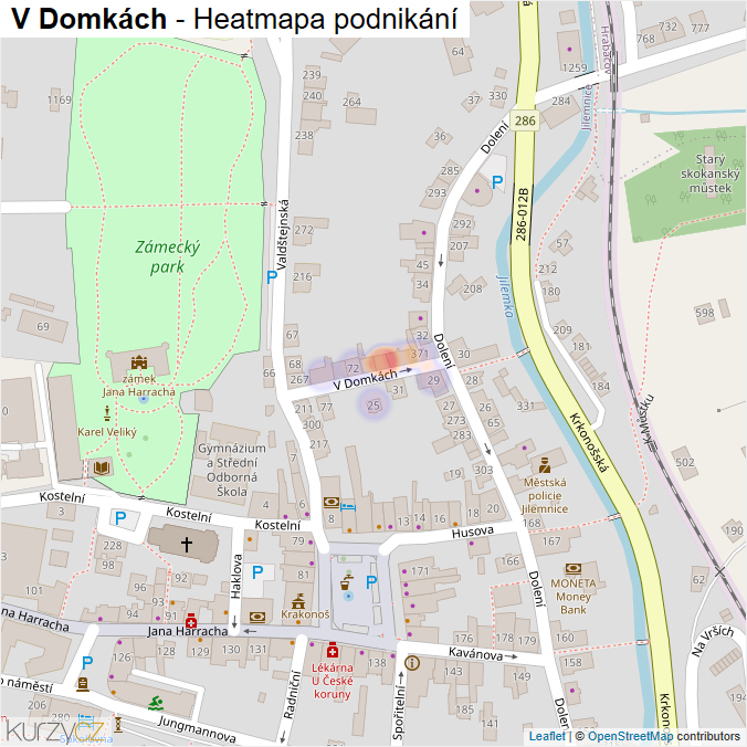 Mapa V Domkách - Firmy v ulici.