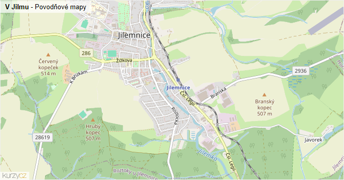 V Jilmu - záplavové mapy stoleté vody