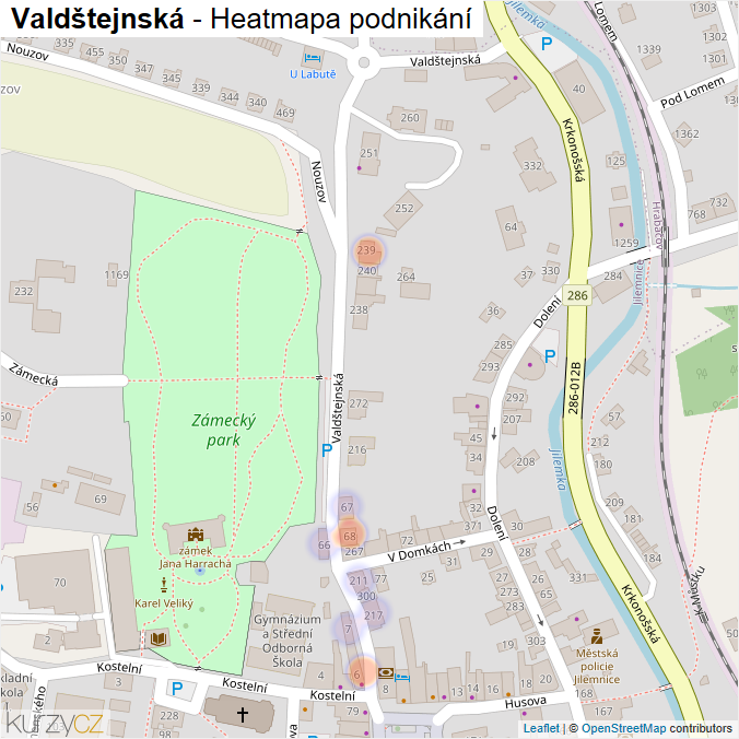 Mapa Valdštejnská - Firmy v ulici.