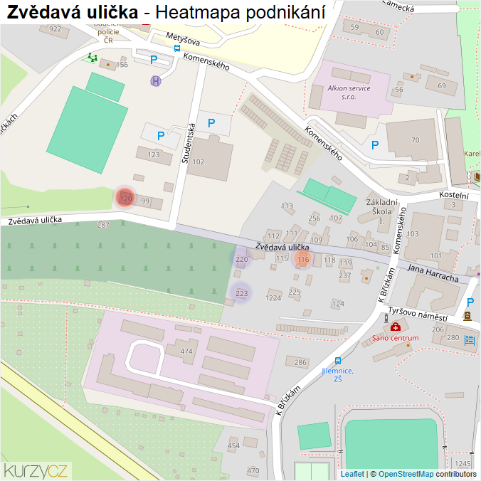 Mapa Zvědavá ulička - Firmy v ulici.