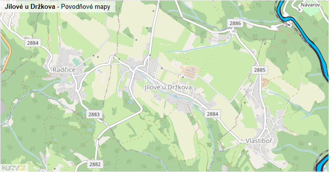 Jílové u Držkova - záplavové mapy stoleté vody