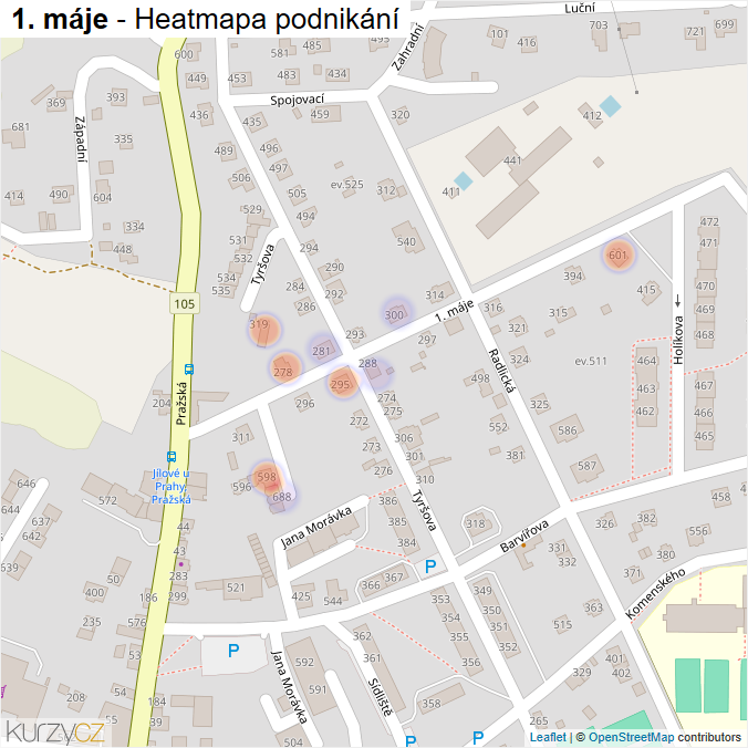 Mapa 1. máje - Firmy v ulici.