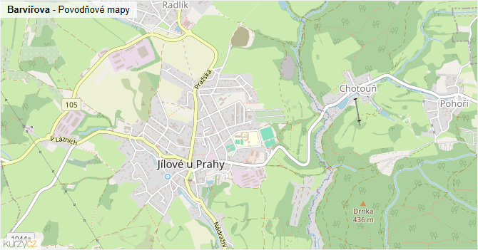 Barvířova - záplavové mapy stoleté vody